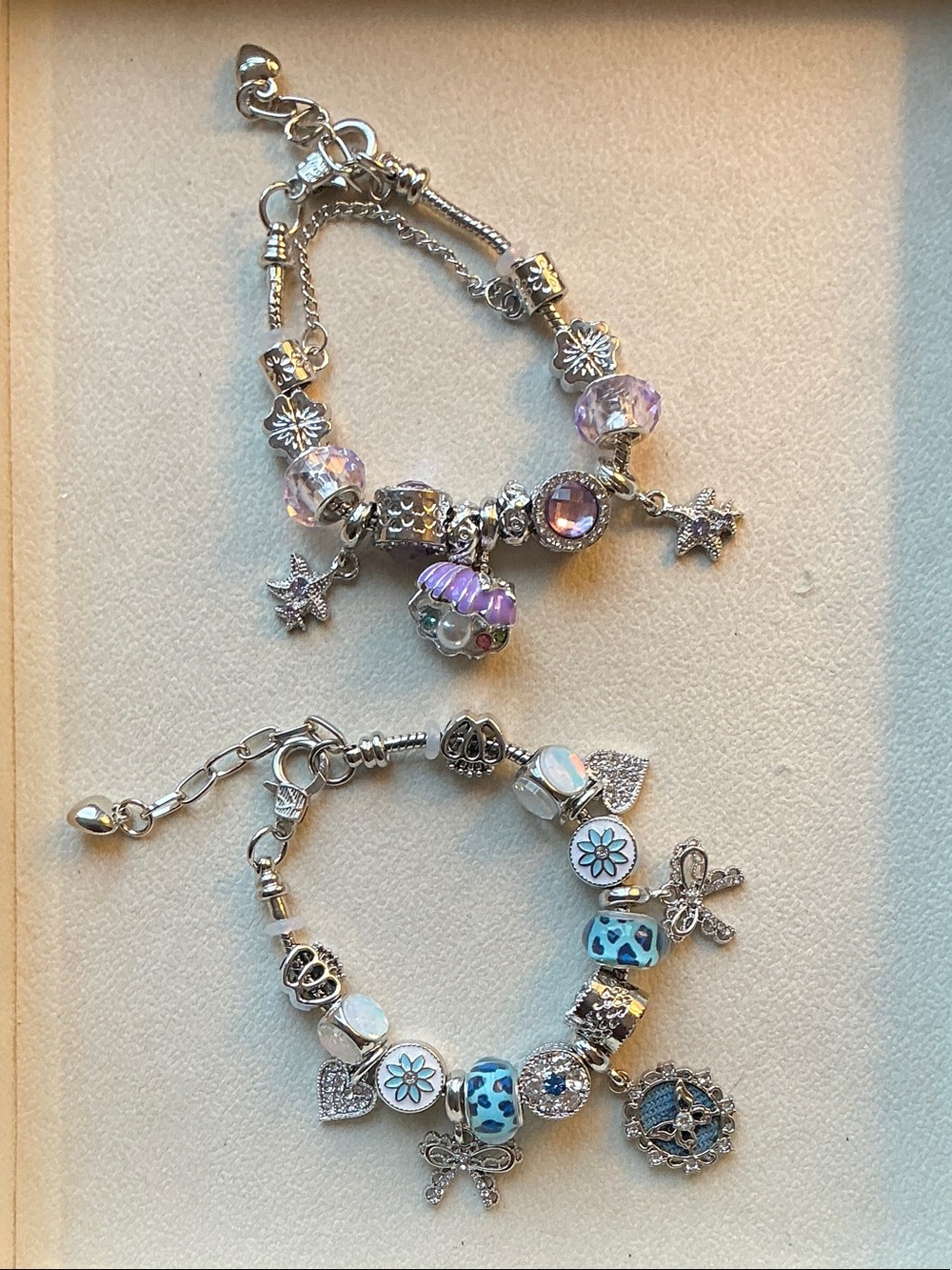Silver Charm Bracelet with Purple and Blue Accents Women's Jewelry - Bundle of 2